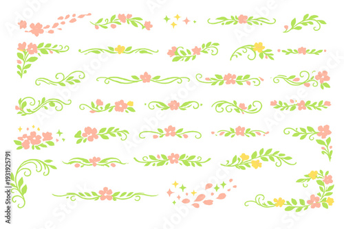 Floral designs with colorful flowers and green leaves arranged in various styles for creative projects