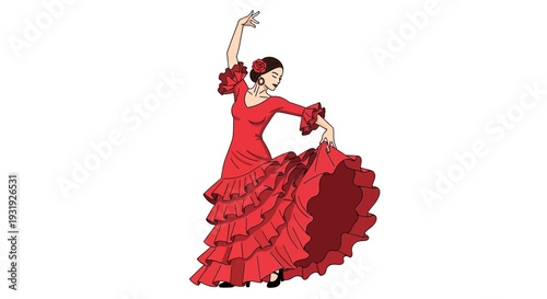 Beautiful flamenco dancer in stunning red dress performing