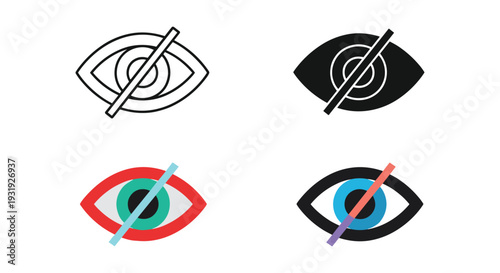 Evolution of stylized eye icons with color and design variations