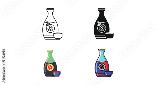 Traditional japanese sake and plum wine containers with modern bottle designs