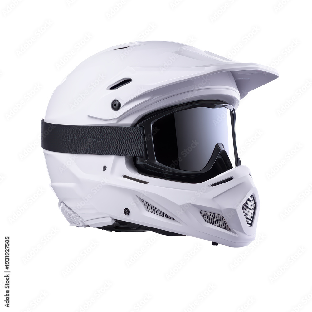 Obraz premium White Motocross Helmet with Dark Goggles on a Transparent Background. Isolated Clipart High Resolution Png Digital Design Asset