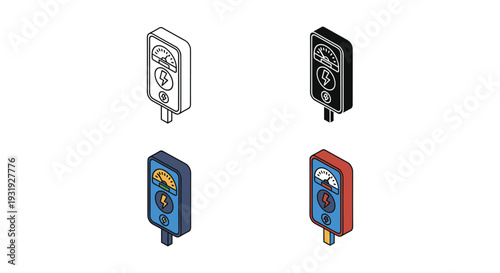 Four types of electrical wall sockets in isometric view