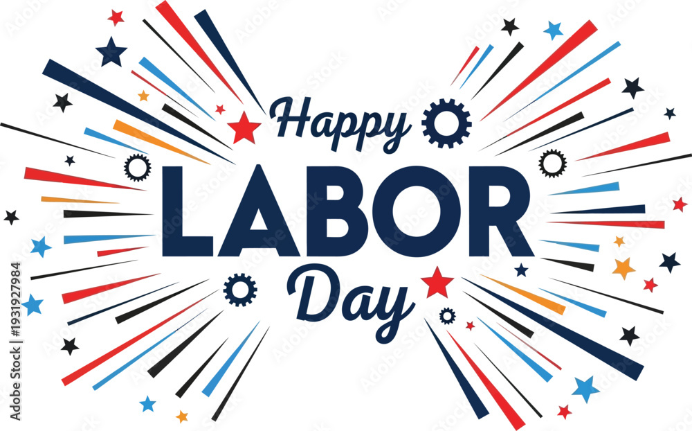 Fototapeta premium Vibrant labor day celebration graphic with colorful bursts and stars
