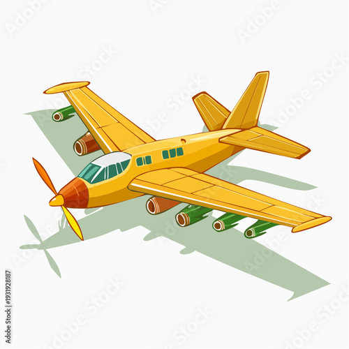 Yellow Airplane Illustration: A vibrant yellow airplane, soaring with potential against a backdrop of endless skies, symbolizes travel, adventure, and the limitless horizons of flight.