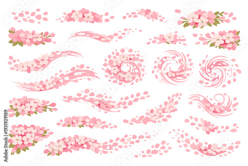 Flowing pink flower patterns represent spring season and nature's bloom in art design showing various shapes and arrangements