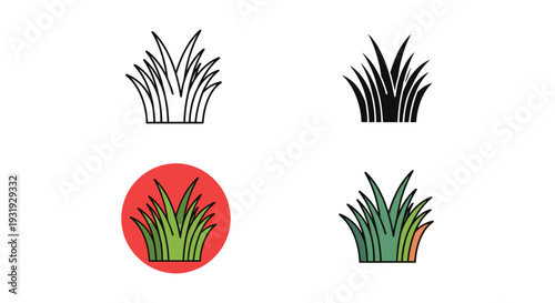 Four stylized depictions of wheat stalks and a bundle of multicolored wheat inside a circle