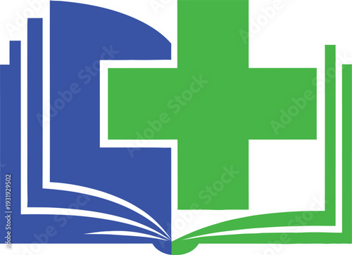 Creative medical book logo with cross for clinic and pharmacy training