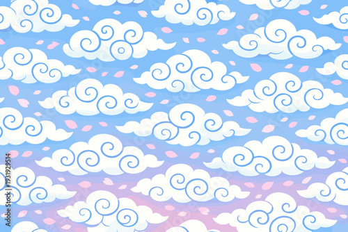 Colored clouds with swirls and leaves in a blue sky during daytime