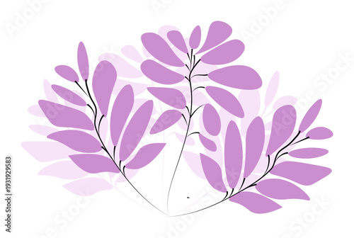Abstract purple floral branches with soft shadows minimalist vector illustration for nature-themed designs isolated on white