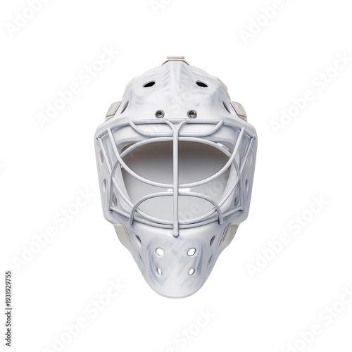 White Goalie Mask with Wire Cage Viewed from Directly Above on a Transparent Background Isolated Clipart High Resolution Png