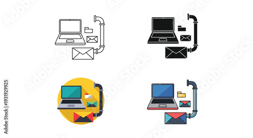 Creative illustrations of laptops with unique accessories and settings