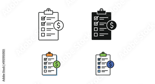 Checklist and task management icons with financial and health symbols