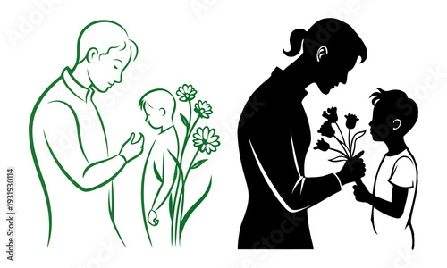 A family sharing flowers and affectionate moments together in a heartwarming scene