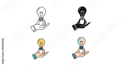 Illustrations of hands holding lightbulbs with different base designs