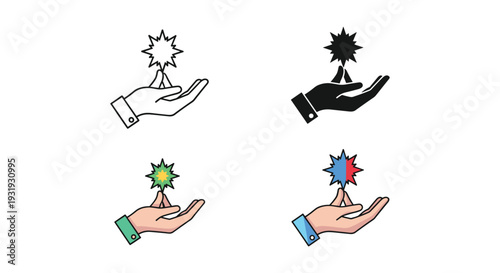 Illustrations of hands releasing different star-shaped objects into the air