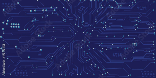 Abstract circuit board on technology dark blue background.  digital tech bg. Electronics and computer technology concept.  Futuristic blue circuit board background. Minimal vectori llustration