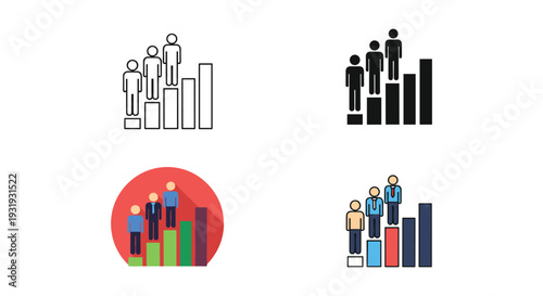 Four distinct graphical representations of people grouped by performance or status levels