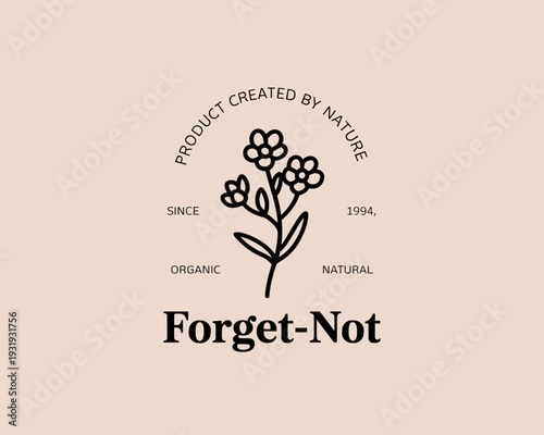 Forget Me Not Flower Logo – Organic Natural Botanical Line Art Badge
