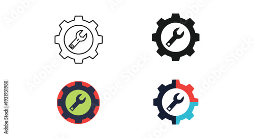 Four variations of wrench-themed icons with different color schemes and styles