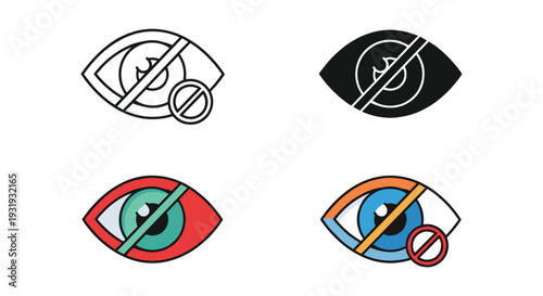 Abstract geometric eyes with varying color and line styles in a grid layout