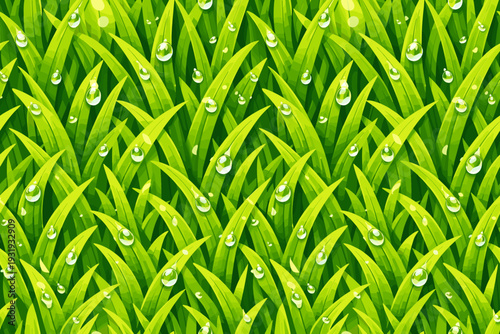 Fresh green grass with water droplets in a natural setting during daytime in a garden