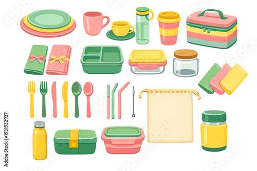 Bright kitchen items for meal prep and storage on a clean surface