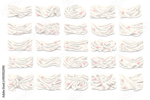 Different fabric folds and textures with pink flowers on white cloth shown in a grid pattern