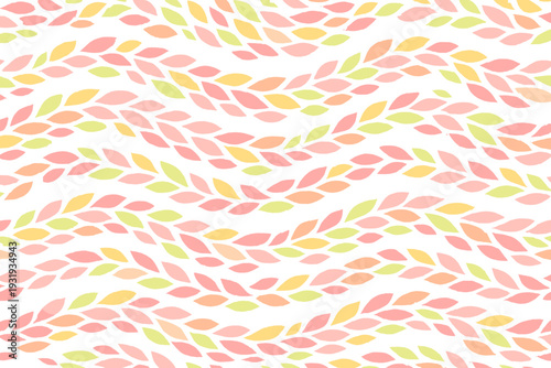 Colorful leaf patterns create a lively design for backgrounds in textiles and paper products in various shades on a white surface