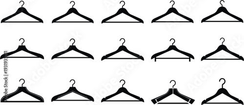 Clothes Hanger Silhouette Collection with Different Garment Rack Hook Designs Black Icon Vector Set