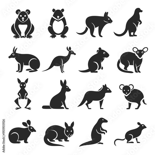Vector Collection of Various Silhouette Australian Animals