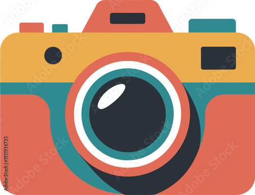 Colorful illustration of a modern camera with lens and viewfinder  photography equipment