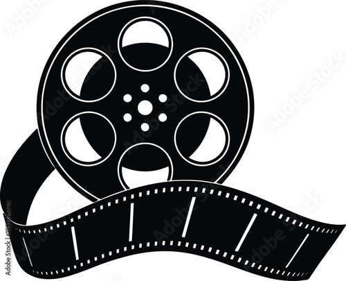 Film reel with a strip of film  movie camera roll icon graphic design element