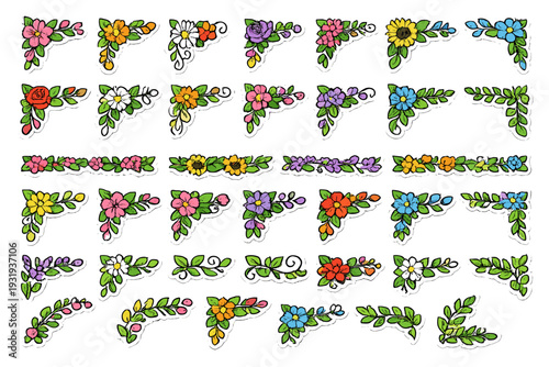 Flower designs with multiple colors and shapes made for decoration on paper