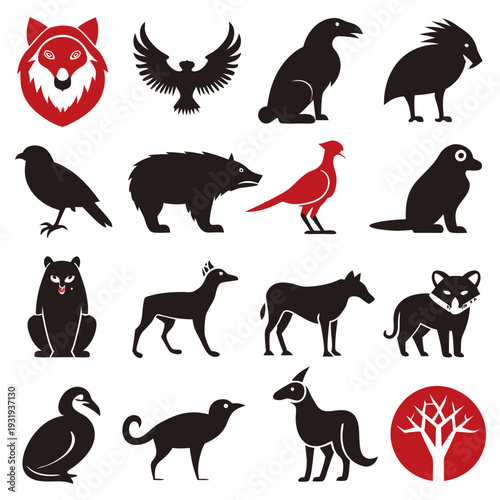 Collection of animal silhouettes for design and logo creation