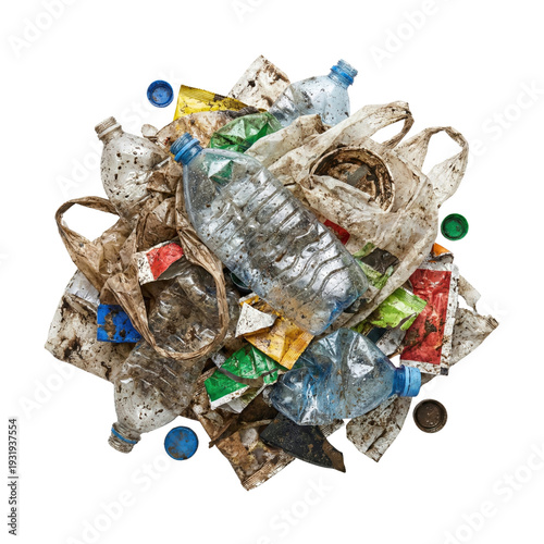 Photos Crushed plastic water bottles and assorted litter pile