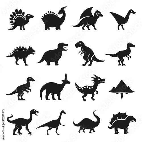 Monochrome dinosaurs collection in vector format on white background