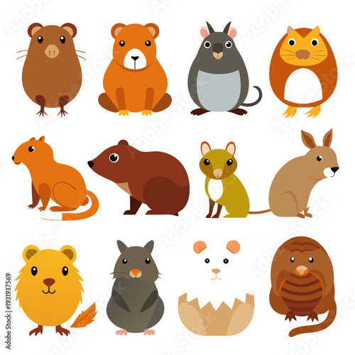Collection of cute cartoon rodents in flat design style