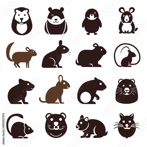 Variety of stylized rodents in flat design illustrations