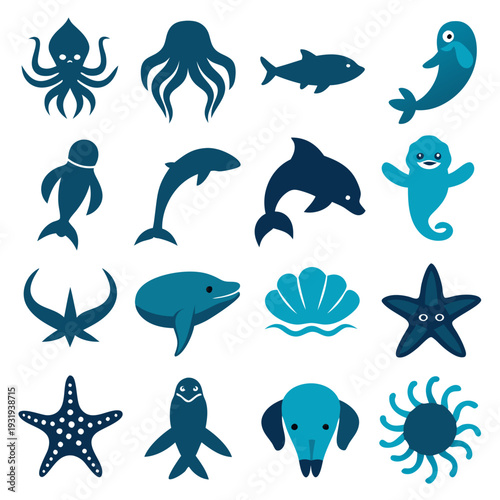 Flat design sea life collection isolated on white background