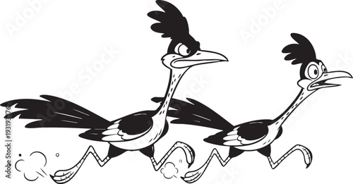Running Roadrunner Birds Cartoon Vector Silhouette