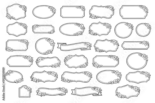 Various decorative frames with floral designs on a white background suitable for crafts and design projects