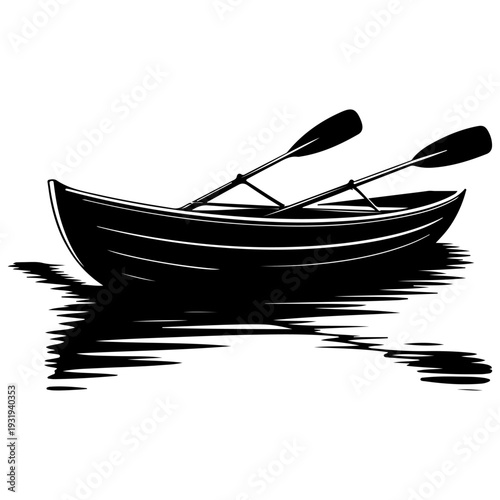 Black and white rowboat with oars vector illustration