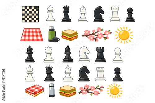 Chess game on a picnic table with drinks and snacks under the sun in a park during daytime