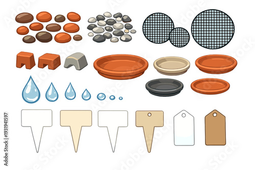 Garden tools and materials for planting in a greenhouse or outdoor space during springtime