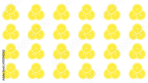 Seamless lemon slice pattern. Minimalist flat design lemonade ingredient texture. Repeating bright yellow lemon motif.