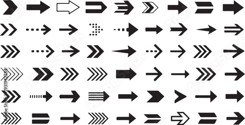 A vast array of black arrow symbols pointing right for diverse directional and navigational purposes