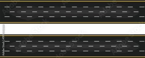 Asphalt road top view with lane markings realistic highway texture isolated on white background transportation infrastructure vector illustration