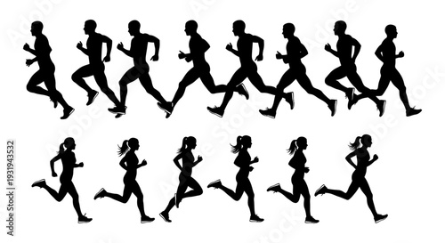 running people silhouettes showcasing dynamic motion and fitness perfect for sports training and active lifestyle concepts.