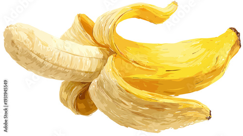 A brightly colored, vector illustration of a partially peeled tropical fruit