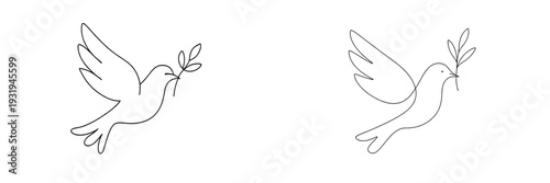 Two simple line drawings of birds holding olive branches symbolizing peace and hope for a brighter future